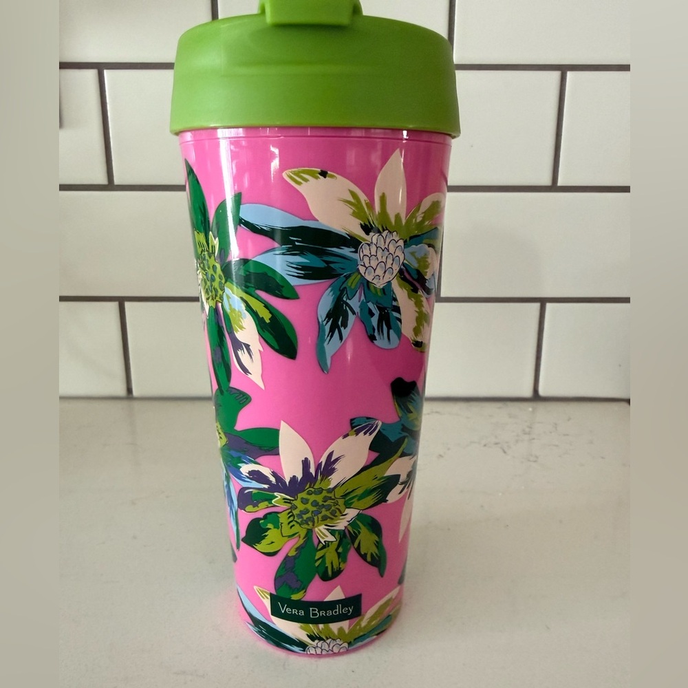 Vera Bradley Logo floral travel mug cup tumbler Green Pink Purple Coffee Tea